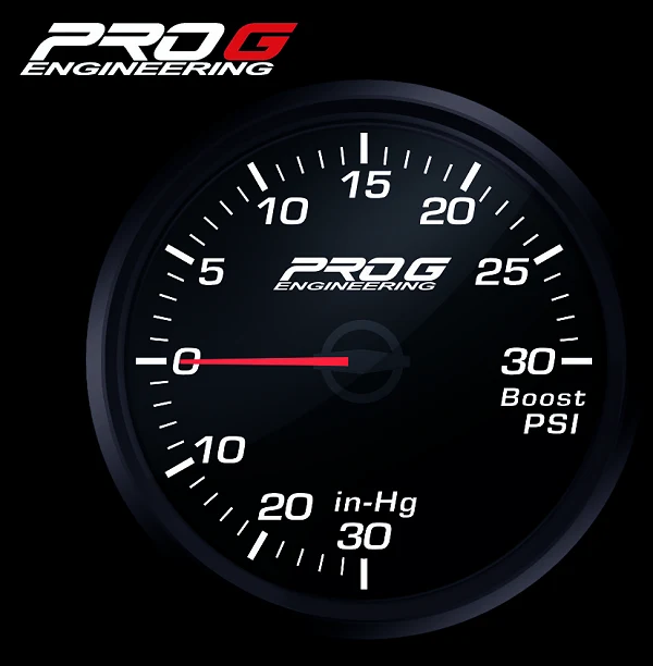 Wskaźnik Pro G Race Series RC, doładowania Boost 30 PSI WHITE 52mm