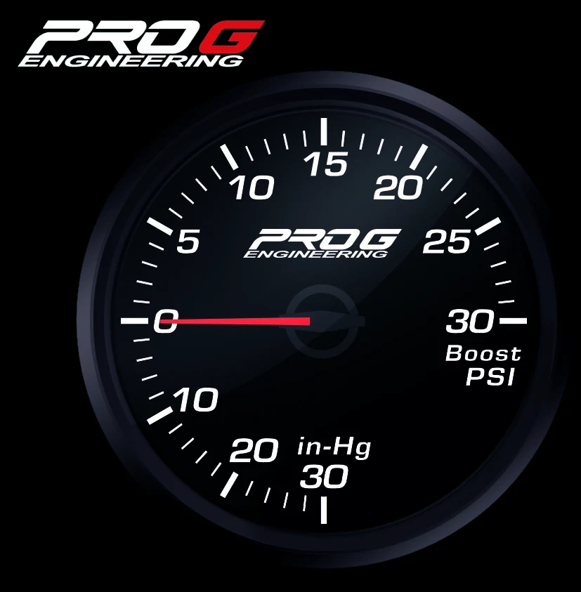 Wskaźnik Pro G Race Series RC, doładowania Boost 30 PSI WHITE 52mm