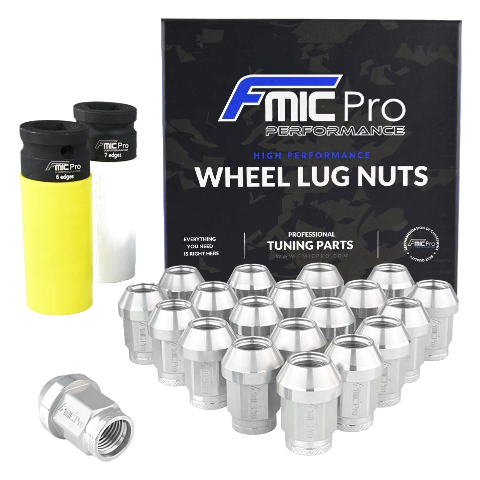Kute nakrętki aluminiowe do kół  FMIC.Pro M14x1.25 Srebrne 20szt. stożkowe przelotowe 7075-T6