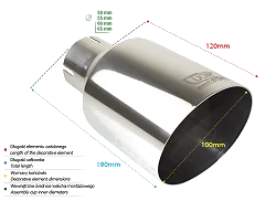 Uniwersalna końcówka tłumika okrągła 100mm długość 120mm średnica montażowa 65mm - N1-101*/65