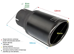 Uniwersalna końcówka tłumika okrągła 90mm długość 120mm średnica montażowa 60mm - NBL1-90RS*/60