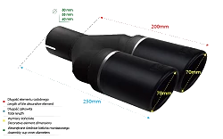 Uniwersalna końcówka tłumika okrągła 70mm długość 200mm średnica montażowa 45mm - NBL2-70RS*/45