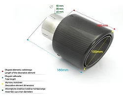 Uniwersalna końcówka tłumika okrągła 100mm długość 160mm średnica montażowa 50mm - N1-100CZ/50