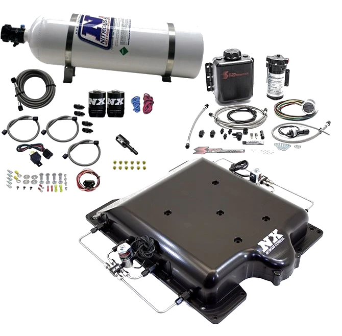 Billet Supercharger Lid with Integrated Nitrous and Water/Methanol with 15Lb Bottle for Dodge Hellcat / Demon Nitrous Express NX 20972BMF-15