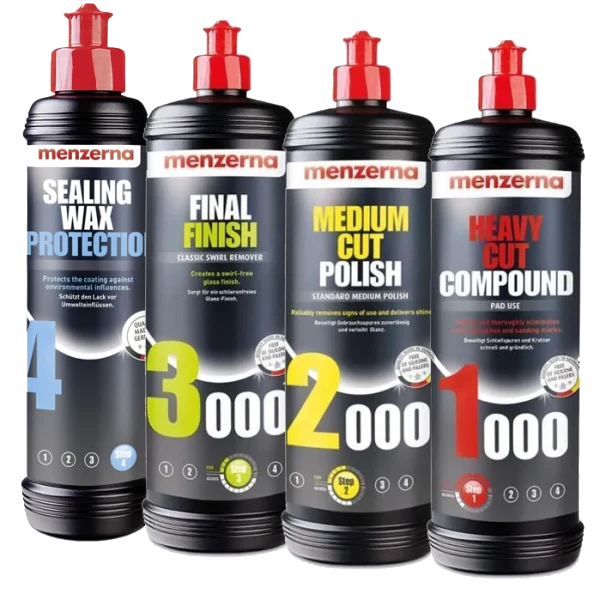 MENZERNA Zestaw Past Polerskich 1000 2000 3000 + Wosk Sealing Wax Protection Korekta i Ochrona Lakieru 4x250ml