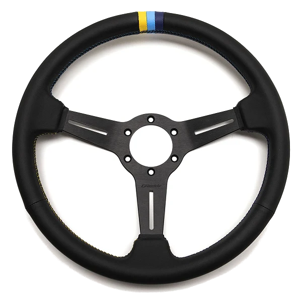 Kierownica sportowa GReddy Sports "Medium Type" (Wklęsła 47 mm), Czarna skóra, Czarne ramiona - 340 mm