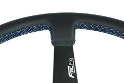 Kierownica sportowa FMIC.Pro Track skórzana 350mm odsadzenie 90mm niebieska