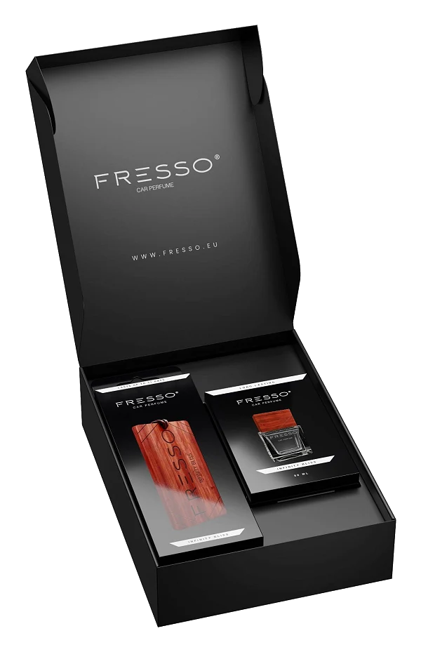 FRESSO Gift Box Infinity Bliss zestaw prezentowy drewniana zawieszka i perfumy samochodowe