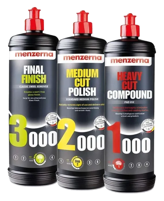 MENZERNA Zestaw Past Polerskich 1000 2000 3000 Kompleksowa Korekta Lakieru 3x250ml