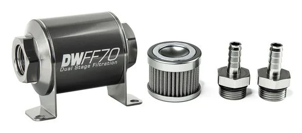 DeatschWerks In-Line Fuel Filter Kit 3/8IN 100 Micron 70mm