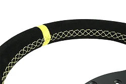 Kierownica sportowa FMIC.Pro D-Shape zamszowa 325mm odsadzenie 42mm żółta