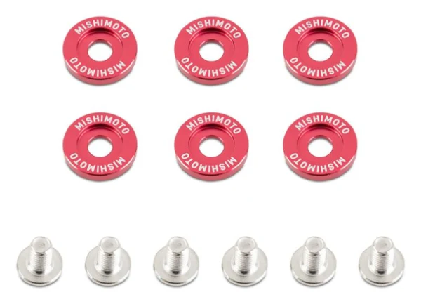 Ozdobne śrubki i podkładki Mishimoto Fender Washer Kit małe czerwone