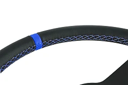 Kierownica sportowa FMIC.Pro Track skórzana 350mm odsadzenie 33mm niebieska