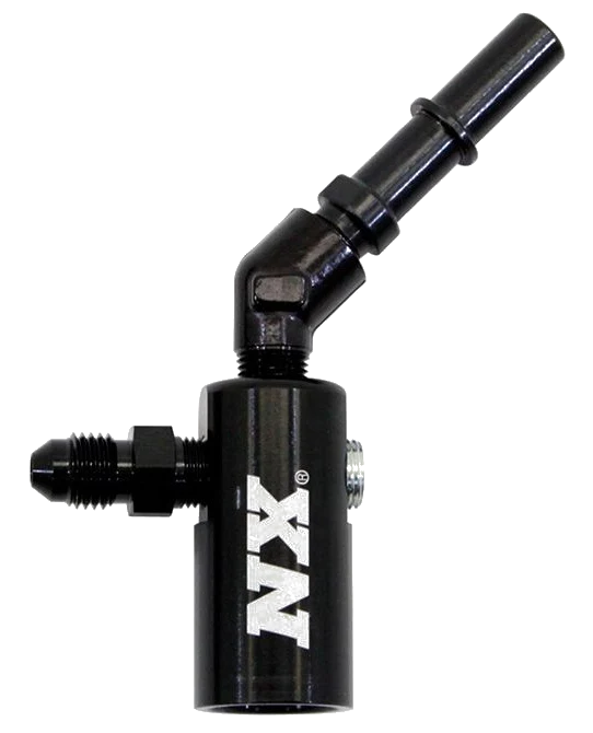 3/8-10mm Late Model Billet Fuel Line Adapter 45-Deg Nitrous Express NX 16185-45