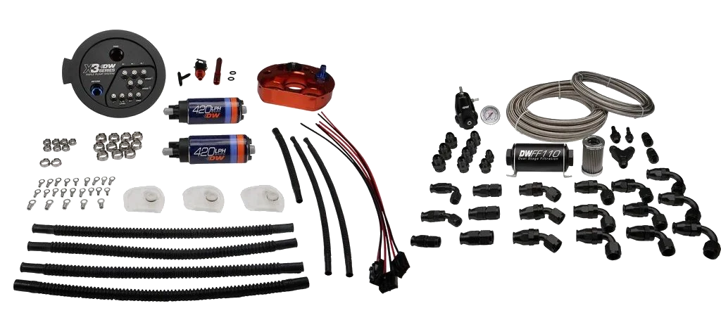 Fuel Pump Module X3 Series with DW420 Pumps PTFE Returne Plumbing Kit DeatschWerks Toyota Supra A90 / BMW M3 / M4