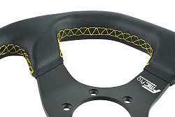Kierownica sportowa FMIC.Pro D-Shape skórzana 325mm odsadzenie 42mm żółta