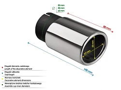 Uniwersalna końcówka tłumika owalna 65×55mm długość 80mm średnica montażowa 50mm - N1-15K/50