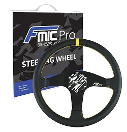 Kierownica sportowa FMIC.Pro Classic skórzana 350mm odsadzenie 33mm żółta