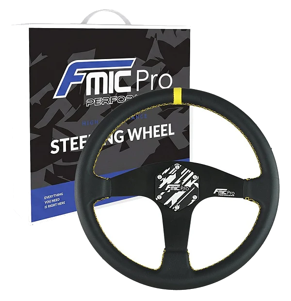 Kierownica sportowa FMIC.Pro Classic skórzana 350mm odsadzenie 33mm żółta