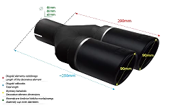 Uniwersalna końcówka tłumika okrągła 90mm długość 220mm średnica montażowa 55mm - NBL2-90RS*/55