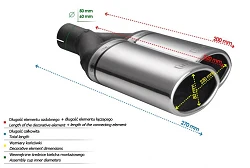 Uniwersalna końcówka tłumika owalna 220×80mm długość 220mm średnica montażowa 50mm - N2-54P*/50