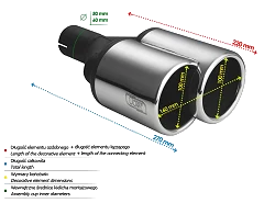 Uniwersalna końcówka tłumika okrągła długość 200/180mm średnica montażowa 60mm - N2-43L*/60