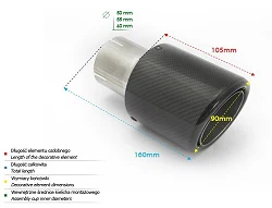 Uniwersalna końcówka tłumika okrągła 90mm długość 160mm średnica montażowa 50mm - N1-90CZ/50