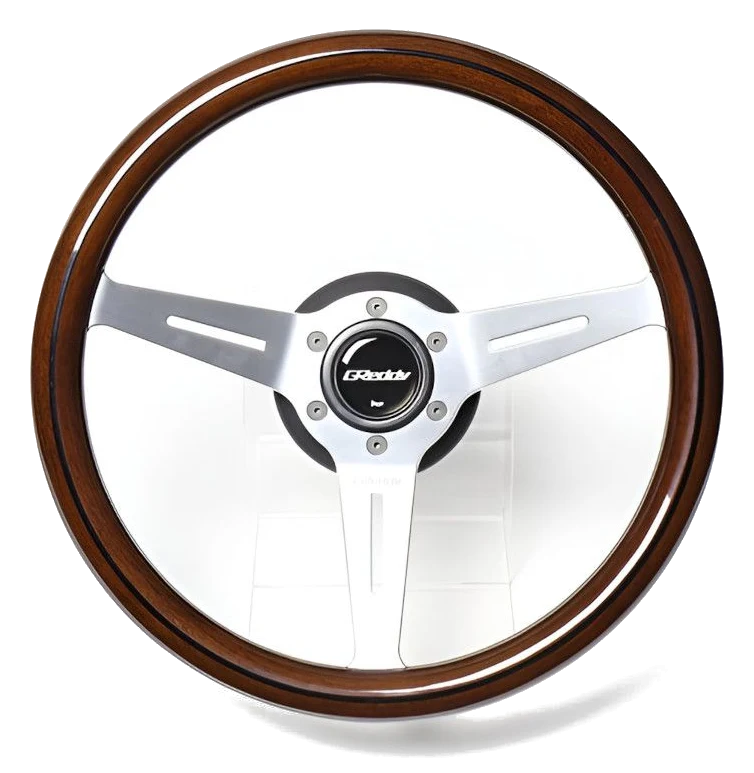 Kierownica sportowa GReddy Sports "Wood Type" (Wklęsła 47mm), Ciemny brąz, Aluminiowe ramiona - 340 mm