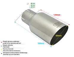Uniwersalna końcówka tłumika okrągła 90mm długość 120mm średnica montażowa 55mm - NS1-90-1*/55