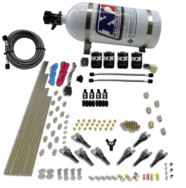 8-Cyl Shark Direct Port 4 Solenoids with 10LB Bottle (200-500Hp Jetting) 10LB Nitrous Express NX 90006-10