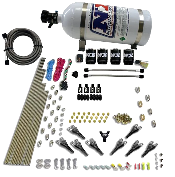 8-Cyl Shark Direct Port 4 Solenoids with 10LB Bottle (200-500Hp Jetting) 10LB Nitrous Express NX 90006-10