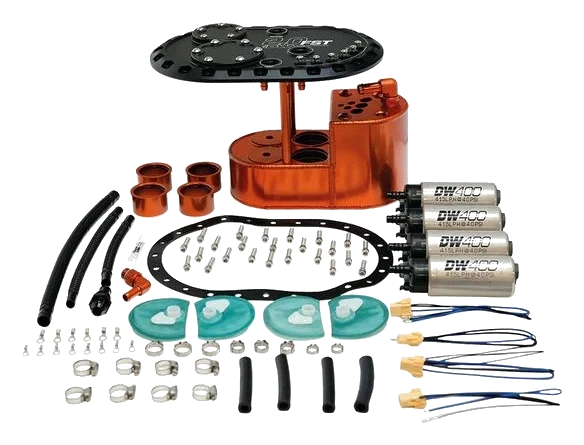 DeatschWerks 2.0L Fuel Cell Surge Tank with 4 DW400 Fuel Pumps