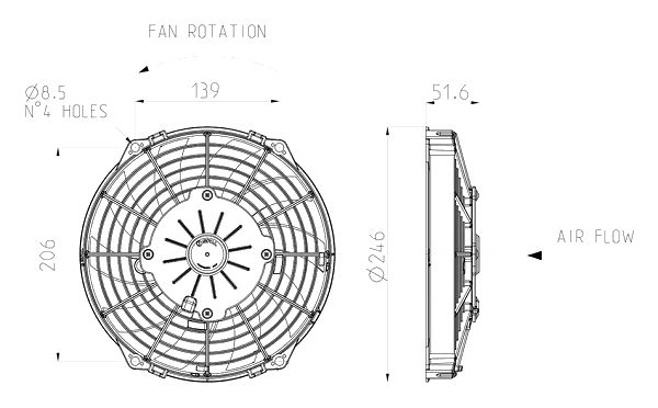 Wentylator osiowy tłoczący SPAL 12V VA07-AP12/C-58S 225 MM