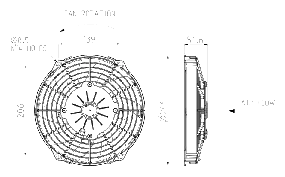 Wentylator osiowy tłoczący SPAL 12V VA07-AP12/C-58S 225 MM