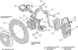 Wilwood 140-13888-DR AERO4-MC4 Big Brake Parking Zestaw hamulcowy tylny 14.00 wiercony czerwony Ford