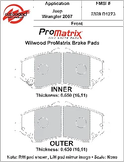 Klocki hamulcowe Wilwood 150-D1273K PM ProMatrix D1273 Street Performance Racing Pads .65